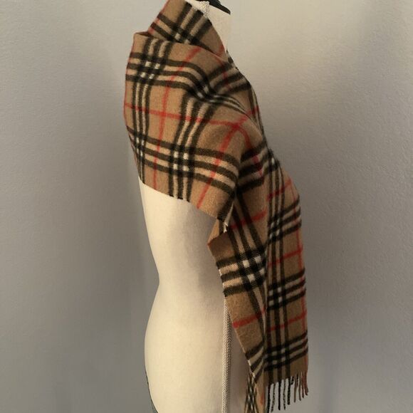 Vintage Burberrys Burberry Camel Nova Check Cashmere Scarf 57" x 12" - Picture 4 of 8